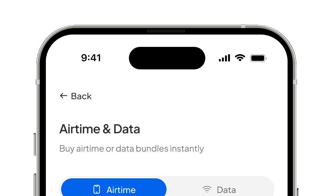 Payrise airtime and data screen